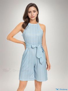 Orcajump - Women's Jumpsuit Sleeveless Jumpsuit Striped Printed Long Wide Leg Pant Party Jumpsuits Eleagnt Long Dressy Jumpsuit Fitted Sleeveless One-piece For Spring, Fitted Sleeveless One Piece For Spring, Spring Sleeveless Fitted One Piece, Fitted Sleeveless Casual One Piece, Fitted Sleeveless Casual One-piece, Summer One-piece Jumpsuits And Rompers, Blue Sleeveless Jumpsuits And Rompers For Summer, Blue Sleeveless Jumpsuit For Summer, Fitted Beach Overalls For Spring