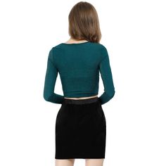 Invest in polished essentials with this cropped top. This vibrant top boasts a crossover front and cut-out waist for a flattering finish. It is made to a slim fit shape, an all-over glitter design, and long tight-fit sleeves. Team with high-rise jeans and heels for a fashionable look. Please check your measurements before ordering. Peplum Wrap Top, Fitted Crop Top, Tie Waist Shorts, Chiffon Wrap, Target Clothes, Glitter Design, Velvet Blouses, Wrap Shirt, Puff Long Sleeves