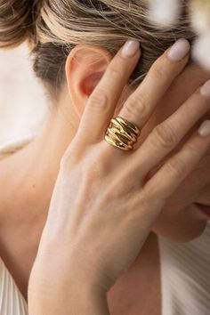 Handcrafted in Italy of 21k gold-plated sterling silver and sterling sliver, these dazzling rings showcase a sculpted design. Silver Circle Earrings, Special Ring, How To Clean Metal, Gold And Silver Rings, Finger Rings, Jewelry Design Necklace, Elegant Ring, Circle Earrings, Gold Plated Sterling Silver