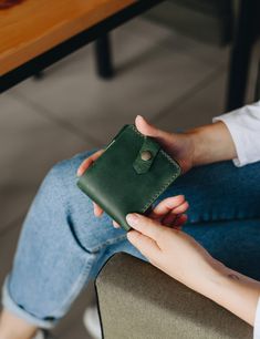 "Personalized Green Handmade Bifold Women's Leather Wallet This woman wallet is made of 100% full-grain leather, which feels luxury and comfortable. Same stitching matches the same color of wallet. Looks even better after using for a long time ✖ MAN WALLET VIDEO REVIEW ✖ On our YouTube channel https://youtu.be/ql9zIDUl5F8 ✖ FUNCTIONAL DESIGN ✖ - 4 compartments for the cards - 1 slot for bills - 1 branch for coins - Snap closure Keep your credit cards, cash, coins, notes, receipts, checkbook, and Green Wallet With Rfid Blocking As A Gift, Green Rfid Blocking Wallet As Gift, Green Bifold Card Holder As Gift, Green Trifold Wallet With Rfid Blocking As Gift, Handmade Bifold Card Holder For Gift, Handmade Bifold Card Holder, Green Trifold Wallet With Card Slots As Gift, Handmade Bifold Coin Purse For Daily Use, Green Trifold Wallet With Interior Card Slots As Gift