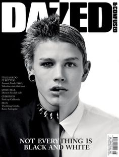 the cover of dazed magazine features a young man with spiked hair wearing a neck tie