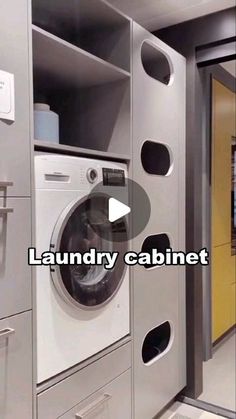 a washer and dryer in a laundry room with the words laundry cabinet above it