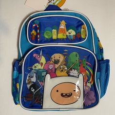 Adventure Time Small Backpack Jake & Finn Friends 12" (New) With Tag Cute Blue Backpack For Back To School, Blue Backpack For Back To School, Cute Blue Standard Backpack, Casual Blue Bags For School Events, Casual Blue Bags, Blue Fun Backpack For Travel, Fun Blue Backpack For Travel, Fun Blue Travel Backpack, Fun Blue Backpack For Daily Use