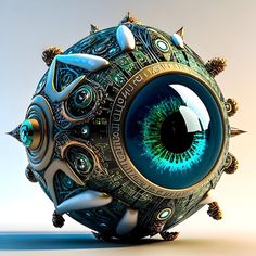 an eyeball with spikes on it is shown in this image