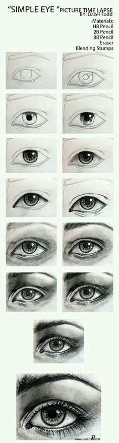 an image of different types of eyes in various stages of drawing, with the words simple eye