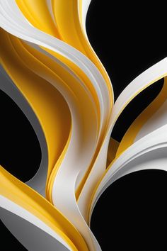 an abstract yellow and white background with wavy lines in the shape of curved curves on black