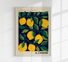 there is a poster on the wall with lemons