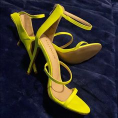 Strapped Sandal High Heel... Brand New Never Worn Fitted Yellow Sandals For Summer, Fitted Yellow Sandals For Party, Fitted Strappy Sandals For Beach, Fitted Yellow Synthetic Sandals, Strap Sandals, High Heel, Shoes Women Heels, Shoes Heels, High Heels