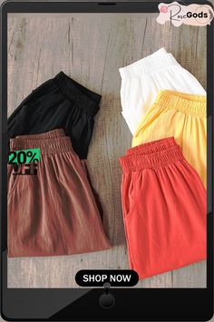 Shift Pants Trendy Cotton Bottoms With Pull-on Style, Trendy Cotton Bottoms With Elastic Waistband, Summer Straight Pants With Pull-on Style, Summer Straight Pants In Solid Color, Baggy Casual Summer Pants, Casual Baggy Wide Leg Pants For Summer, Casual Solid Wide Leg Pants For Summer, Casual Baggy Pants For Summer, Summer Baggy Pull-on Bottoms