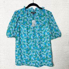 J. Crew Ruffle-Trim Short Sleeve Top In Hyacinth Fields. Blue And Green Floral Print. Puff Sleeves. Lined. Measurements: 20” Bust, 24” Length Material: 100% Polyester Condition: Brand New With Tags. No Flaws. Spring, Summer, Vacation, Beach, Cruise, Casual. Blue Blouse For Spring Brunch, Fitted Light Blue Blouse For Spring, Spring Blue Ruffled Tops, Blue Ruffled Tops For Spring, Light Blue Short Sleeve Blouse For Spring, Spring Blue Blouse For Workwear, Light Blue Relaxed Fit Blouse For Spring, Blue Blouse For Spring Workwear, Blue Ruffled Relaxed Fit Top