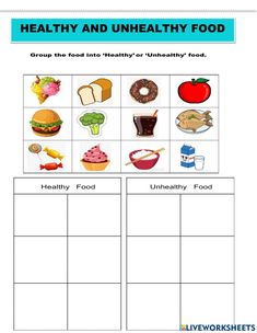 the healthy and unhealthy food worksheet is shown in this image