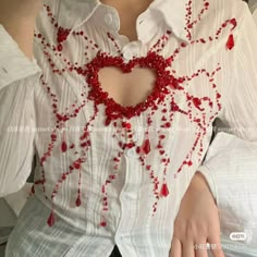 Heart Fashion Design, Beaded Shirt Outfit, Heart Shirt Aesthetic, Heart Cut Out Top, Diy Chemise, Heart Outfit, Beaded Shirt, Inspiration Tattoos, Horror Movie Characters