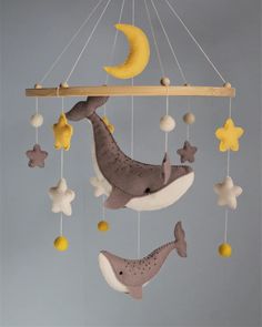 Whale Sewing Pattern Ocean Baby Mobile Moon Stars Whale - Etsy Whale Sewing Pattern, Felt Sea Animals, Nautical Baby Room, Stars Baby Mobile, Felt Mobile, Felt Pattern, Nautical Baby, Christmas Living Rooms, Hanging Mobile