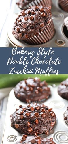 Bakery style double chocolate zucchini muffins in a muffin tin Muffins Zucchini, Double Chocolate Zucchini Muffins, Zucchini Recipes Dessert, Zucchini Muffin Recipes, Chocolate Zucchini Muffins, Homemade Muffins, Zucchini Muffins, Chocolate Zucchini, Whole Wheat Flour