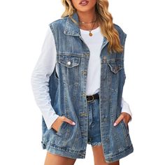 PRICES MAY VARY. Features: Jean vest for women, detachable hat with hooded section,button closure, Lapel , sleeveless, two flap breast pockets and loose fit. Match :This denim vest for women is comfy and easy to match, perfect to pair with skirts, denim shorts , crop tops, leggings,sneakers or boots for a casual and stylish look. Occasions : Fashion jean jacket, suit for casual, home, work, school, outdoor, dating, party, shopping, vacation , office ,outdoor activities and any other season. Hand Fall Washed Blue Denim Vest, Medium Wash Outerwear For Fall Outdoor Activities, Casual Dark Wash Outerwear For Outdoor, Denim Blue Outerwear For Spring Outdoor, Spring Outdoor Denim Jacket With Pockets, Spring Denim Blue Outerwear For Outdoor, Casual Button-up Denim Jacket For Outdoor, Medium Wash Denim Vest For Winter, Outdoor Denim Jacket In Dark Wash With Pockets