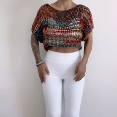 **READY TO SHIP** 📦 Mesh Crochet Crop Tee Shirt US size Extra Small to Small Color: Multicolors Elevate your casual outfit with this feminine minimalist handmade crochet crop tee ! Dress it up or down Super cute to layer over skinny strap tanks Loose free flowing fitting Ribbed at the waist line 🧶 Stitch by Stitch teaches patience and appreciation 100% HANDMADE by yours truly in a smoke free and pet free home studio Thank you for stopping by today! Many hugs ☺️ KeKe Please feel free to message me for more colors and sizes Custom Order ( please allow 1 week before shipping ) Care: Hand wash cold and air dry Vegan friendly. Perfect for those allergic to animal fibers Trendy Cropped Sweater For Summer, Fitted Crop Top Sweater For Summer, Trendy Open Knit Cropped Sweater For Summer, Trendy Knitted Cropped Tops, Trendy Cropped Open Knit Top, Cropped Knit Top For Beach, Crochet Stretch Crop Top, Casual Cropped Crochet Top With Knit Fabrication, Beach Knit Crop Top