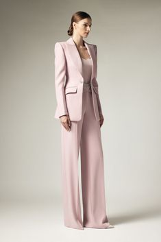 Crafted with high-quality crepe fabric, these pants offer a sophisticated and exclusive look. The straight wide leg design provides comfort and elegance, while the floor length adds a touch of glamour. Elevate your style with these exquisite pants. Material: Crepe (Pale Pink, Azure Blue, Burnt Orange, Cream, Black); Korean Silk (Coral) Pink Women’s Suit, Womens Pink Suit, Blush Suit Woman, Women’s Pant Suit Outfit Formal, Women’s Pant Suit, Women Suits Design, Women’s Suits, Pink Outfits Women, First Lady Outfits