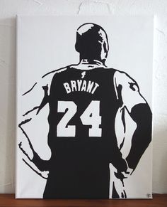 a black and white painting of a man with his back turned to the camera, wearing a jersey