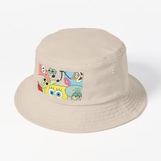 This packable, scrunchable, lightweight headwear classic is ready for adventure, from the beach to the street to the trail Breathable 100% cotton with eyelet ventilation Flat top Moderate brim is 2.2"" (5.5 cm) wide to keep the sun off your face Unstructured crown is 3.1"" (8 cm) deep Easy care: just spot clean and dry in shade. Spongebob Squarepants and friends Flats Top, Hats For Sale, Spongebob Squarepants, The Trail, Bucket Hat, The Sun, The Beach, Crown, Sun