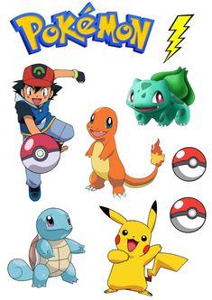 the pokemon characters are all in different poses