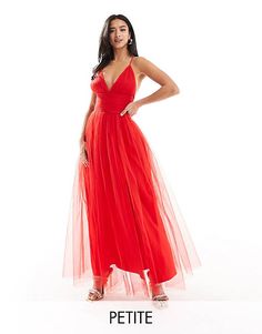 Floor-length Maxi Dress With Crisscross Straps For Evening, Party Maxi Dress With Crisscross Straps, Red Backless Evening Maxi Dress, Red Spaghetti Strap Maxi Dress For Prom, Tulle V-neck Maxi Dress For Gala, V-neck Tulle Maxi Dress For Gala, Red V-neck Backless Evening Dress, Red Maxi Length Backless Dress, Prom Season Tulle Maxi Dress