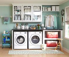 a washer and dryer in a small room