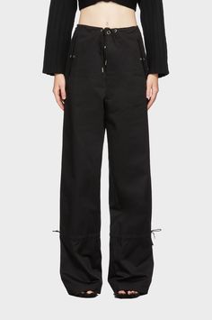 This item is Final Sale. Luxury Straight Leg Parachute Pants With Side Pockets, Luxury Black Parachute Pants With Side Pockets, Luxury Drawstring Pants For Women, Luxury Women's Drawstring Pants, Luxury Edgy Cotton Pants, Parachute Trousers, Dion Lee, Something Went Wrong, Bowling Shirts