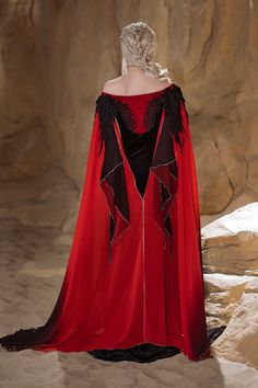 Black Fantasy Dresses For Fantasy Events, Fantasy Red Dress For Halloween, Red Fantasy Dress For Halloween, Fantasy Evening Dress For Halloween, Black Fantasy Dresses For Larp, Elegant Dresses For Halloween Fantasy Events, Red Dress For Cosplay And Fantasy Events, Black Elven Medieval Dress For Costume Party, Gothic Red Medieval Dress For Cosplay