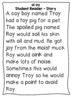 Oi Oy Words Phonics, Oi And Oy Story, Oi Oy Worksheets, Fluency Assessment, Kid Worksheets, Phonics Stories, Oi Oy, Phonics Fluency, Rti Interventions