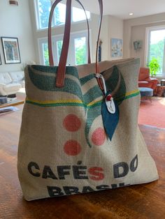 a bag sitting on top of a wooden table