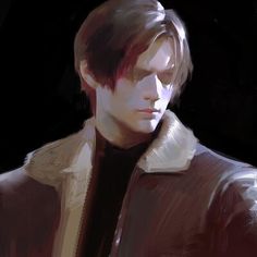 a digital painting of a man in a leather jacket with his head turned to the side