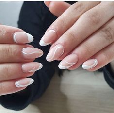 Nude White Nails, French Tip Gel Nails, Nails With White, Almond Shaped Nails, White Gel Nails, Gel Nails French, Acrylic Nails Nude, Pretty Nail Colors, Acrylic Nail Set