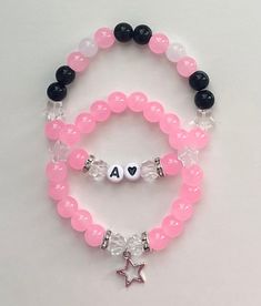 made with lots of love and quality materials for memories that will last a life time 🤍 🎀bracelet size is the same for all the bracelets but if you have any concerns or requests about it then don't hesitate to contact me! 🎀i ship my orders almost immediately 🎀beaded bracelets perfect for couples, best friends, siblings, sisters, mother and daughter, and even just for yourself! can be a great birthday gift, anniversary gift, mother's day gift, wedding gift, wedding shower gift, baby shower gif Personalized Pink Charm Bracelet For Birthday, Pink Beaded Name Bracelet For Birthday, Customizable Pink Charm Bracelet For Birthday, Custom Name Pink Stretch Bracelet For Birthday, Pink Custom Name Friendship Bracelets For Mother's Day, Custom Name Pink Friendship Bracelets For Mother's Day, Customized Trendy Pink Charm Bracelet, Customized Pink Jewelry For Friendship, Customized Pink Name Bracelet Adjustable