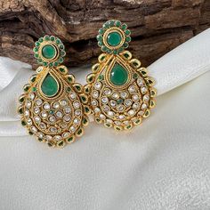 Up For Sale Beautifil Earrings. Green Jeweled Teardrop Earrings, Green Jeweled Dangle Earrings, Green Jeweled Drop Bridal Earrings, Green Jeweled Bridal Drop Earrings, Emerald Green, Green And Gold, Emerald, Dangle Earrings, Jewelry Earrings