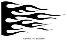 a black and white image of a flag with flames on the side, isolated against a white background