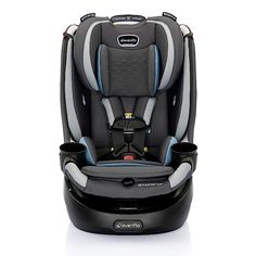 the child's car seat is shown in grey and blue