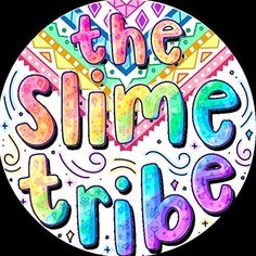 the logo for the slime tribe is shown in rainbow colors and has an ornate design on