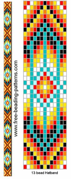 the pattern for this beaded bracelet is shown in red, yellow and blue colors