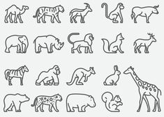 different types of animals and their babies in line art style on white background stock illustration