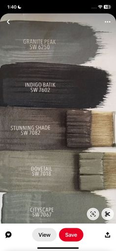 some paint swatches with different colors on the bottom and one is black, white, gray