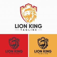 the lion king logo is designed in three different colors and sizes, including red, orange, yellow, and black