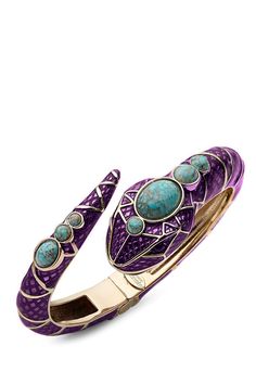 Aquazzura serpente bangle bracelet in purple gold. Brass, Enamel, Glass Made in Italy Marissa Collections, Purple Gold, Turquoise Bracelet, Bangle Bracelets, Bangles, Brass, Turquoise, Purple, Gold