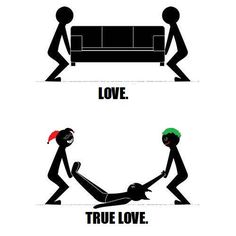 two different types of people with the words love and true love