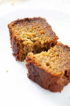 two slices of banana bread on a white plate