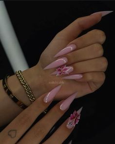 Birthday Nails Classy, Pink Nails Stiletto, Stiletto Nails Summer, Nails Feminine, Feminine Nails, Nails Engagement, Nail Aesthetics, Nails Vacation