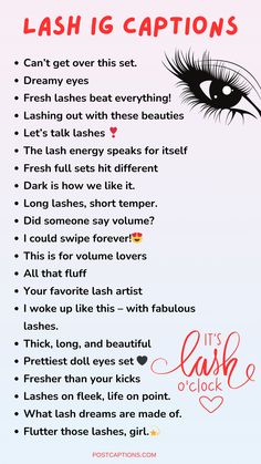 Whether it’s a natural look or a bold statement lash, here are the lash extension captions to inspire and help you find the perfect caption for your next post. Lash Tech captions| Lashes captions ideas| Lash quotes| Lash Ig captions| Lash artist captions| Lash lift Insta captions Lash Tech Suite Ideas, Marketing Lash Business, Captions For Lash Techs, Content For Lash Techs, Lash Tech Introduction Post, Lash Extension Logo Design Ideas, Lash Hashtags Instagram, Lash Marketing Social Media, Quotes For Lashes