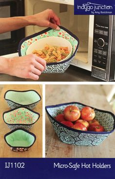 the instructions for microwave safe hot holders are shown in three different pictures, including an oven door