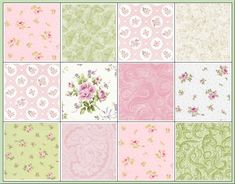 many different types of wallpapers with flowers and paisley designs on the sides, all in pastel colors