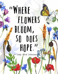 an image of flowers with a quote on the bottom that says, where flowers bloom, so does hope