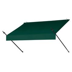 a green awning with two black poles attached to the top and bottom of it